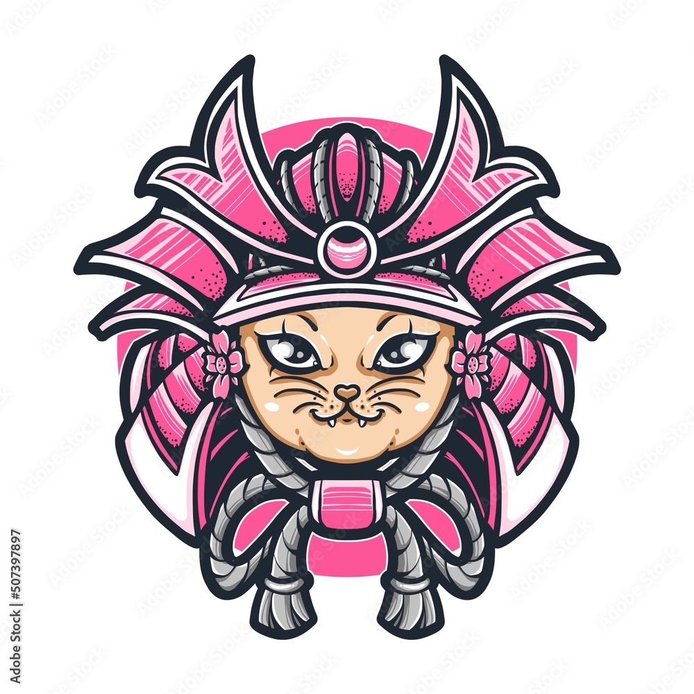 pink cat samurai vector logo pink cat samurai vector logo