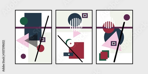 Set of abstract Geometric mid century modern wall art. Geometry shapes wall decor. Vintages nordic wall Decorations.