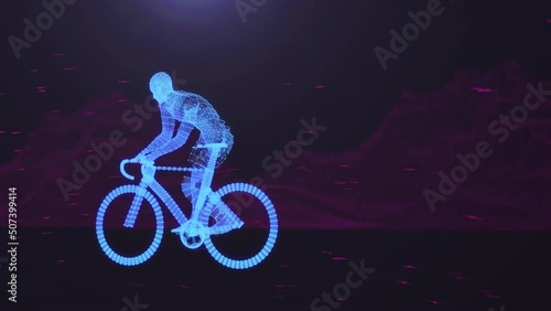 Wire-frame male cyclist. Male figure riding a bike and pedaling.