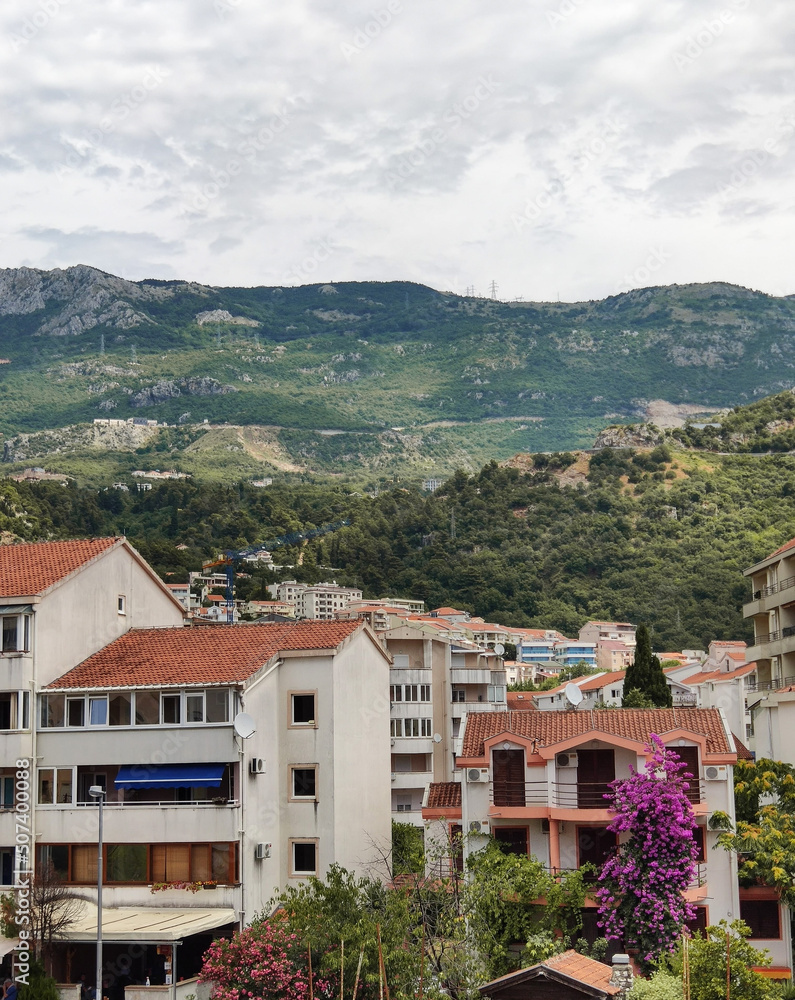 City view with mountains in Budva, Montenegro