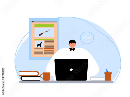 Journalists make news about poaching animals illegally. The impact of hunting animals can result in disruption of ecosystems. Ai vector illustration	