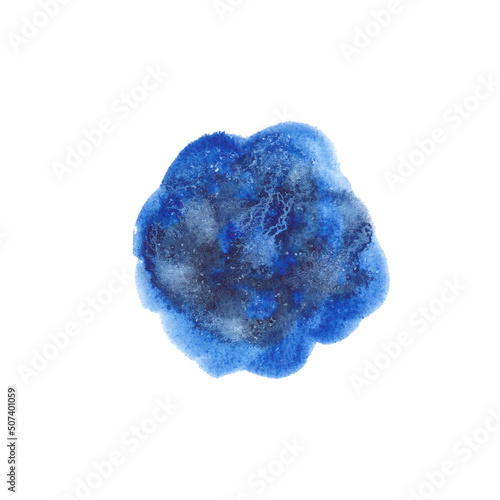 Abstract creative minimalistic blue and grey watercolor stain isolated. Watercolor hand drawn texture for backgrounds