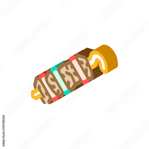 shashlik bbq fried meat isometric icon vector. shashlik bbq fried meat sign. isolated symbol illustration
