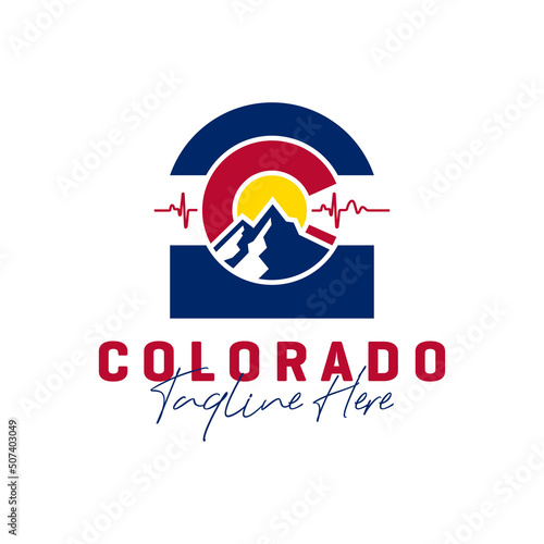 colorado mountain illustration logo with letter C