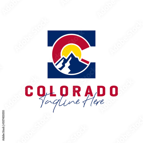 colorado mountain illustration logo with letter C