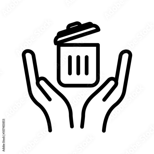 Trash can icon vector with hand. Cleanliness, Throw garbage in its place, environmental cleanliness, healthy environment. line icon style. Simple design illustration editable