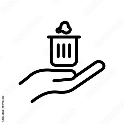 Trash can icon vector with hand. Cleanliness, Throw garbage in its place, environmental cleanliness, healthy environment. line icon style. Simple design illustration editable