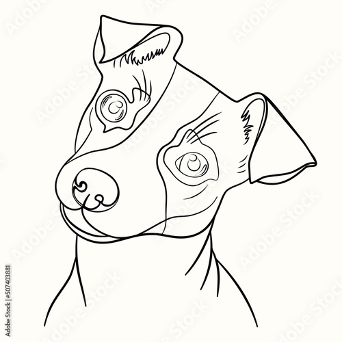 Jack russell terrier line art picture. Funny pet dog hand drawn vector illustration. Fox hunter small terrier, in full growth view