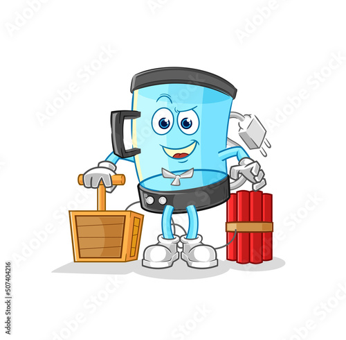 Fotografie blender holding dynamite detonator. cartoon mascot vector