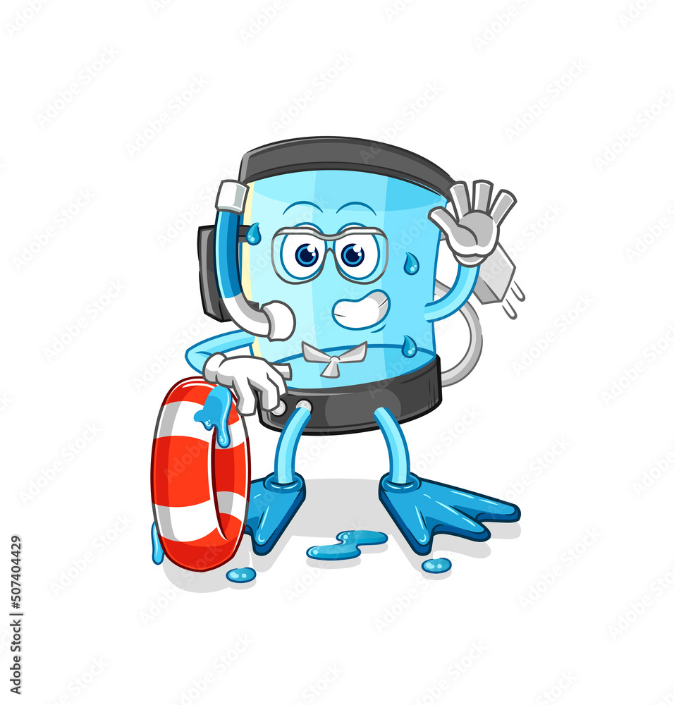 blender swimmer with buoy mascot. cartoon vector
