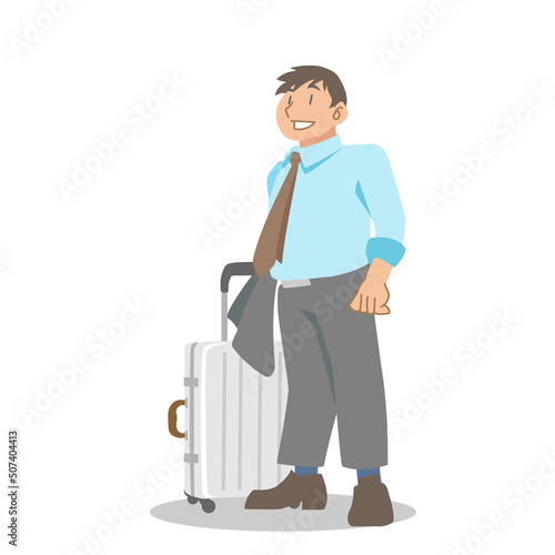 スーツケースを持って出張へ行くビジネスマン