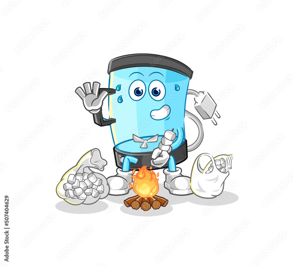 Obraz premium blender roasting marshmallows. cartoon mascot vector