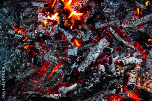 Charcoal for barbecue with flame background