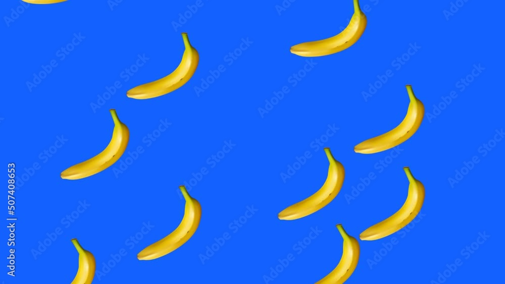 Banana Seamless Loop Animation Falling from above on Blue Screen 4K video. Banana Seamless Loop Animation Falling from above on Blue Screen 4K video.