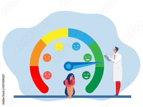People are on the mood scale,Emotion overload, burnout and fatigue from work. Stress level meter gauge emotion stages.