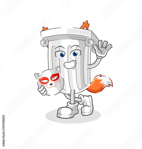 roman pillar japanese fox character. cartoon mascot