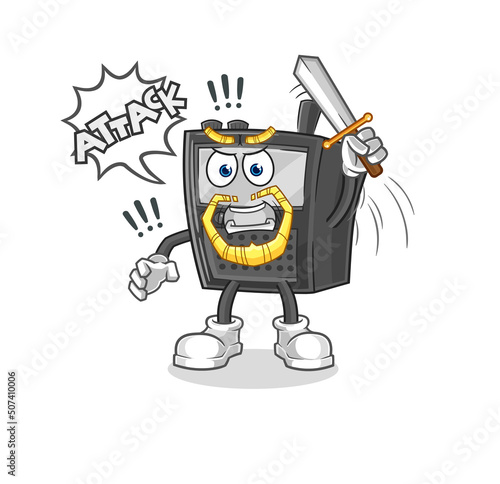 walkie talkie knights attack with sword. cartoon mascot vector