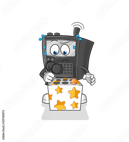 walkie talkie play whack a mole mascot. cartoon vector