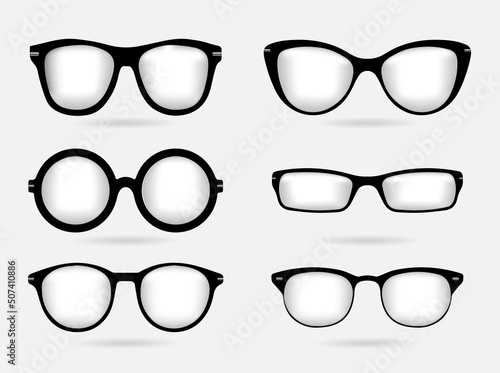 Collection of glasses vector illustration. Realistic glasses design icon vector