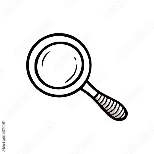 Magnifier glass element. Doodle sketch scribble style. Hand drawn magnifier vector illustration for search icon.