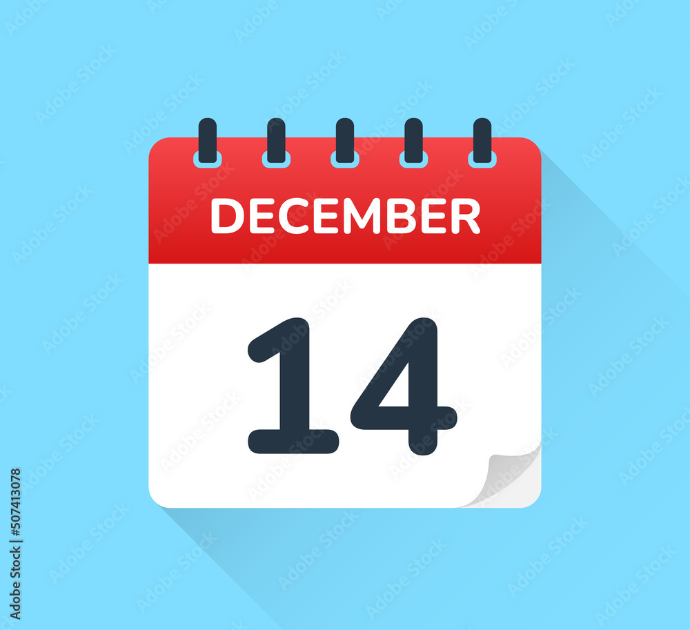 December 14 date on flat design vector calendar. Schedule appointment for number fourteen of the month December 14 date on flat design vector calendar. Schedule appointment for number fourteen of the month