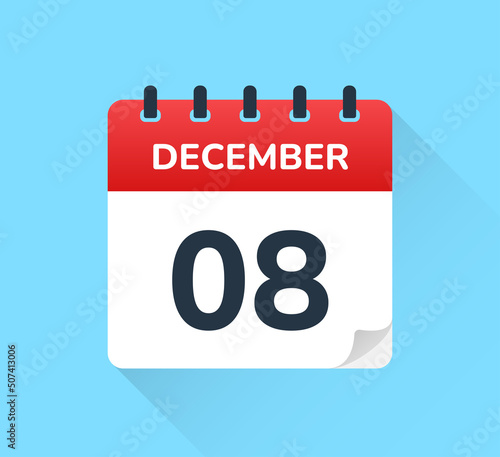 Flat design calendar, December 8 - Vector icon illustration