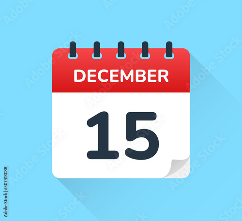 December 15. Vector flat design of daily calendar icon. Date and day of the year.