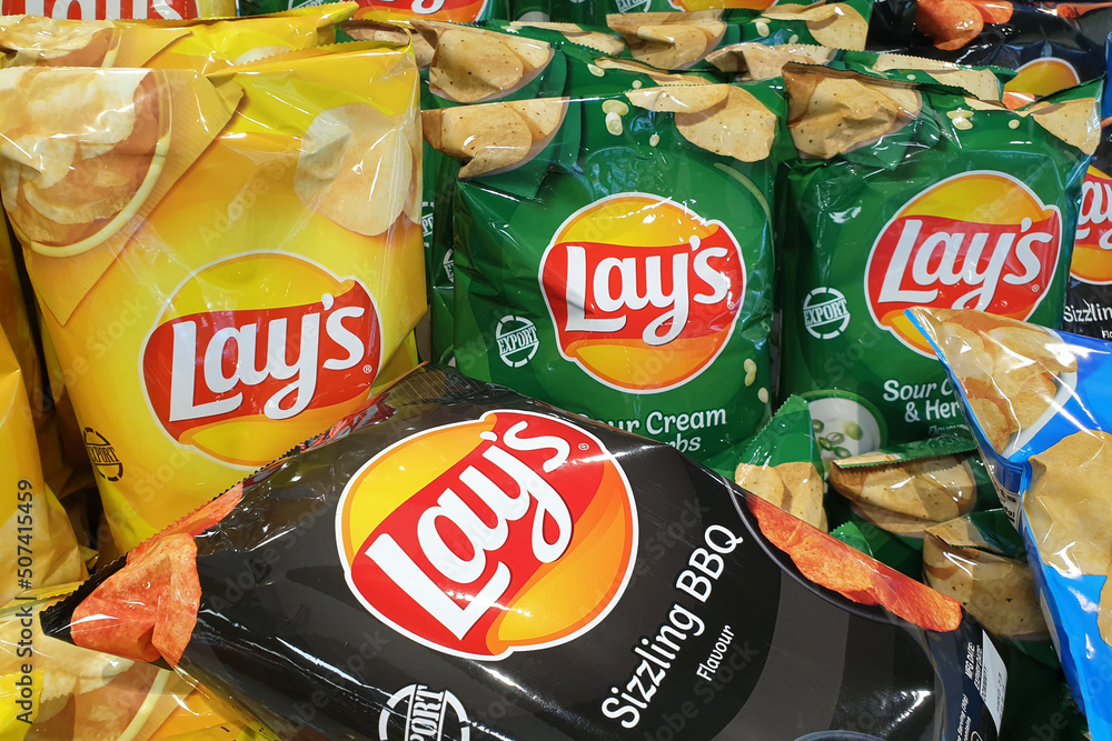 PENANG, MALAYSIA 27 JAN 2022 Various choices of lay's potato chips