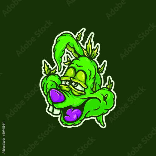 Relax Bunny Weed Head Mascot Character Vector Illustration