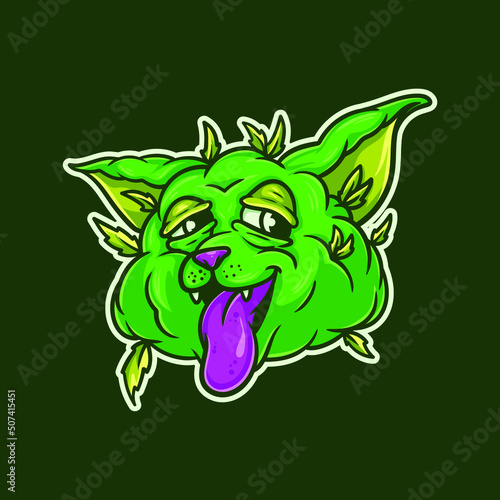 Relax Cat Weed Head Mascot Character Vector Illustration