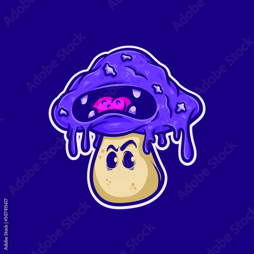 Mouth Head Purple Mushroom Monster Character Vector Illustration