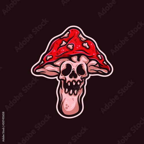 Red Skull Magic Mushroom Monster Character Vector Illustration