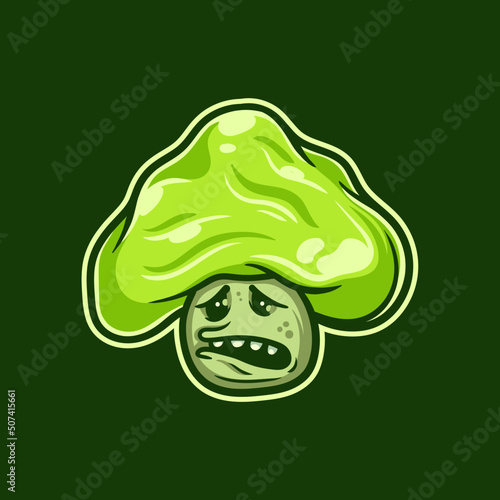 Green Head Magic Mushroom Monster Character Vector Illustration