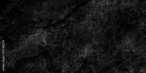 Dark Black anthracite dark gray backdrop grunge old aged retro vintage stone concrete cement blackboard chalkboard wall floor texture  with cracks - Abstract background banner panorama pattern design.