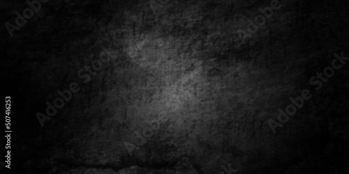 Dark Black anthracite dark gray backdrop grunge old aged retro vintage stone concrete cement blackboard chalkboard wall floor texture, with cracks - Abstract background banner panorama pattern design.