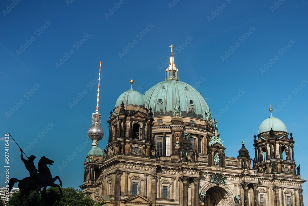 Berlin Cathedral in the center of the capital of Germany. European architecture against the blue sky.