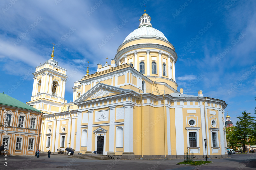 Trinity Cathedral on a sunny May day. Alexander Nevsky Lavra, St. Petersburg, Russia