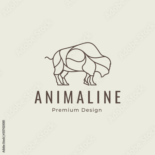 bison animal line minimalist logo design vector graphic icon symbol illustration