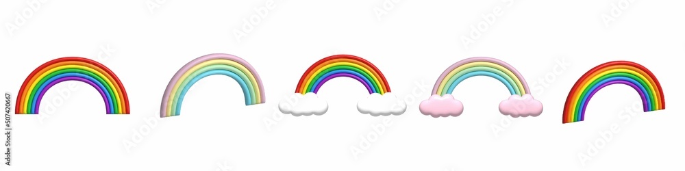 3D rainbow icons. Rainbows on white background. 3D rainbow icons. Rainbows on white background.