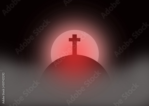 Blurred red background with cross christian symbol on dome