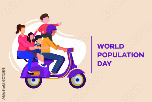 Happy Family travel on scooter. World population day. Colored flat graphic vector illustration isolated.