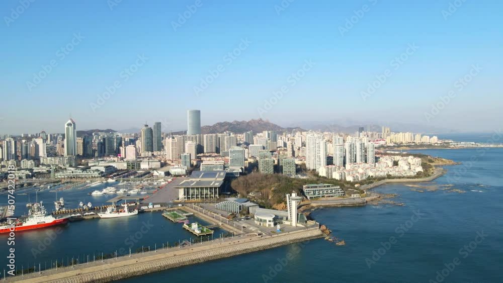 Aerial photography of architectural landscape of Qingdao coastline financial center Aerial photography of architectural landscape of Qingdao coastline financial center