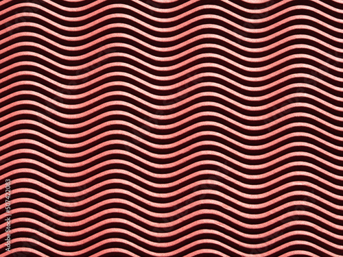 The texture of Red Pressed Paper with Horizontal Waves and optical illusion of movement. Red Gradient Corrugated Wavy Cardboard Texture Background