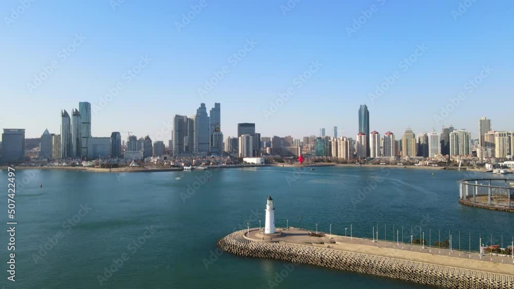 Aerial photography of architectural landscape of Qingdao coastline financial center Aerial photography of architectural landscape of Qingdao coastline financial center