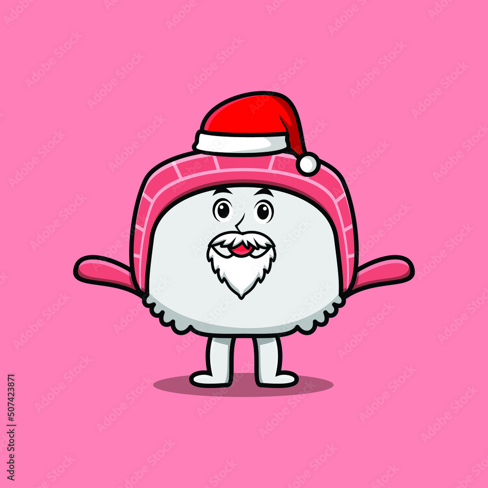 Cute Cartoon mascot character Sushi santa claus character christmas in modern design style Cute Cartoon mascot character Sushi santa claus character christmas in modern design style