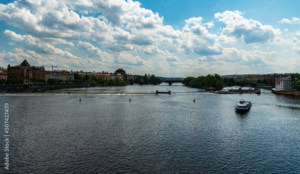 Naklejka premium Prague city scenery with Vltava river from Charles bridge