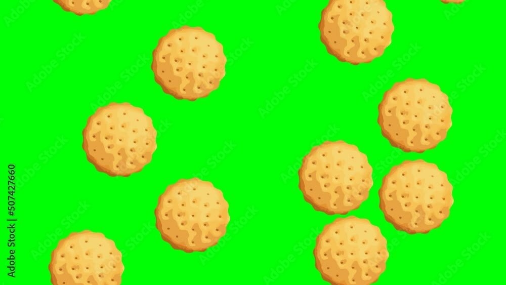 Biscuits, Cookies Seamless Loop Animation Falling from above on Green ...