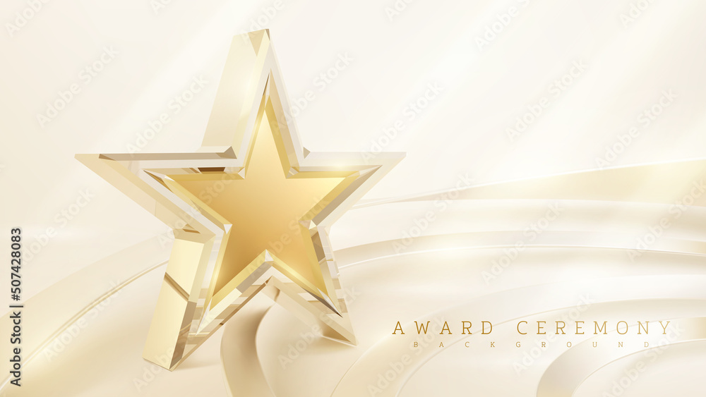 Award ceremony background with 3d gold star and ribbon element and glitter light effect
