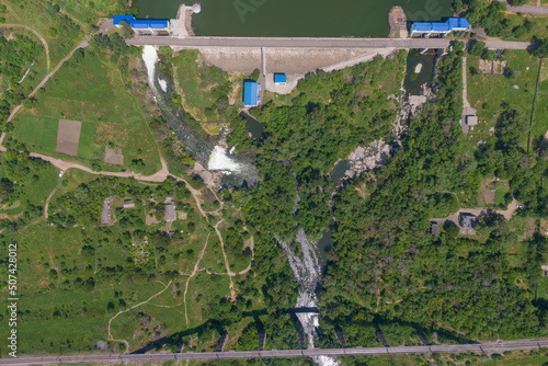 Dam from the height of the Karachunovsky reservoir of Krivoy Rog, Ukraine. photo