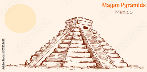 mayan pyramids - Mexico hand drawing vector illustration 